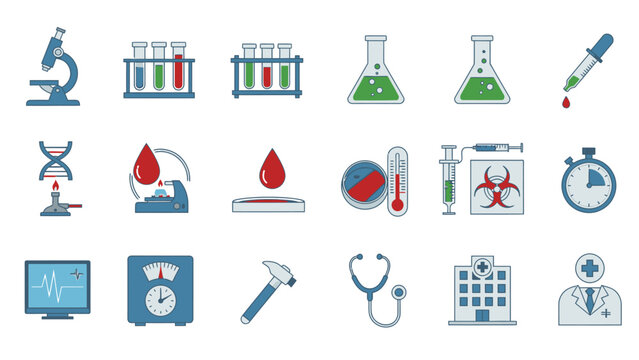Medical Laboratory Equipment and Healthcare Icons.