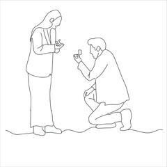 Obraz premium a man proposes to a woman. Wedding proposal continuous line art 