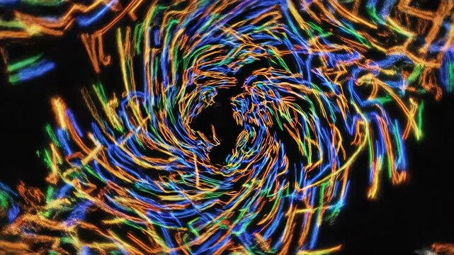 High-speed rotation of brightly contrasting linear tribal-inspired geometric patterns creating a vivid, energetic decorative background design lines, looping pattern, High-speed rotation