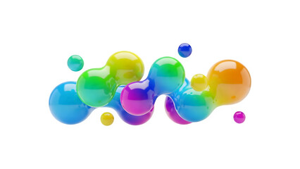 Abstract 3d liquid metaball illustration with vibrant rainbow colors and glossy finish on white background, colorful fluid sphere design