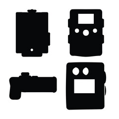 Fototapeta premium Set of abstract black silhouettes representing various electronic gadgets and surveillance equipment