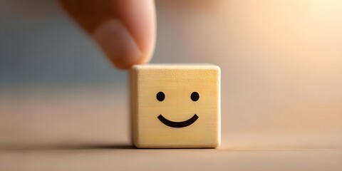 Business service concept, Hand touch smile emoticon for best rating with happy, client, review, evaluation and laptop