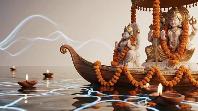 Chandan Yatra abstract cooling light waves in pale ivory for Hindu summer festival design