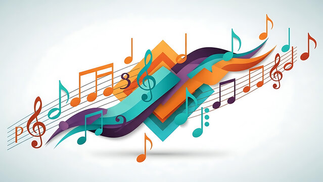 reative Geometric Composition of Music Notes on White Background