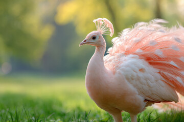 Fototapeta premium beautiful pink peacock in park