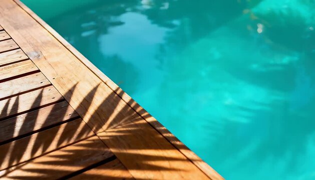 Wooden deck and pool water with shadow detail