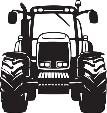 Black and white tractor illustration with large wheels front