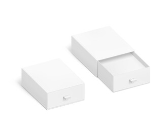 Fototapeta premium Slider open drawer box with rope pull mockup. Vector illustration isolated on white background. Can be use for gift box, luxury, cosmetics, and other goods. EPS10.