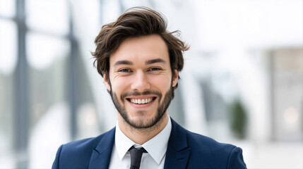 Smiling Young Businessman Portrait Against Blurred Background