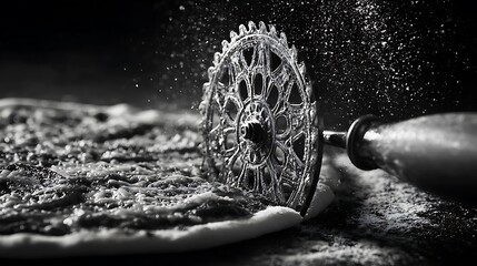 Close up of a rotary tool grinding a textured surface with sparks flying