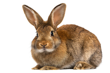 Obraz premium Brown rabbit sitting with realistic fluffy fur texture isolated on transparent background. 