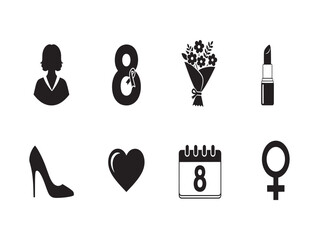 Fototapeta premium Black icons representing female beauty and wedding related symbols