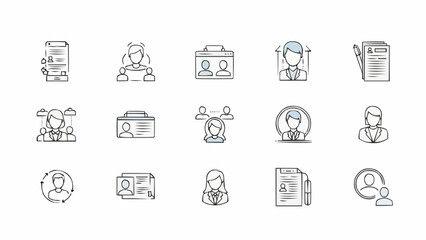 Collection of Hand Drawn Icons Representing Business and Human Resources Concepts.