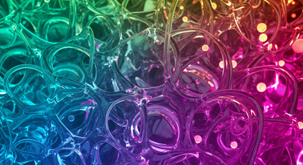 Abstract structure of transparent bubble with iridescent color gradient, representing connection, innovation, and digital network in technological concept