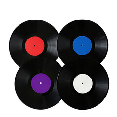 Set of Four Vinyl Records With Colorful Labels
