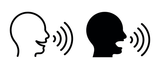 Voice Icon Vector &ndash; Human Head with Sound Wave, Linear and Solid Style