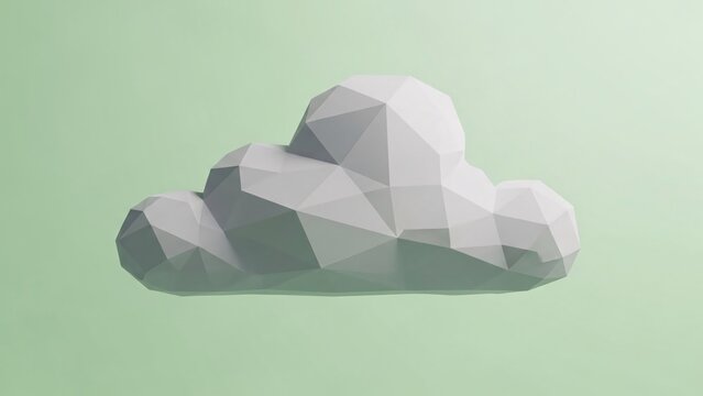 Abstract cloud illustration in low poly style against green gradient - Powered by Adobe