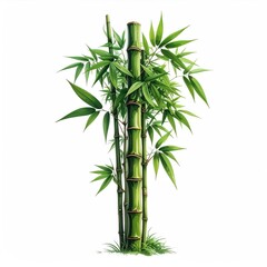 Obraz premium Lush green bamboo plant illustration isolated on white background, showcasing growth
