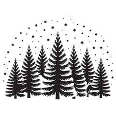 Fototapeta premium Majestic deer in serene snowy forest with towering pine trees