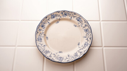 Plate with blue floral ornament, Asian traditional tableware