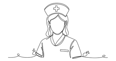 Female nurse line art — woman healthcare professional outline drawing, no editable stroke