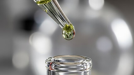 Pipette Dropping Liquid into Glass Bottle.