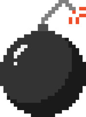 Obraz premium Retro pixel bomb icon with fuse lit