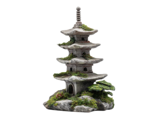 Japanese pagoda miniature garden decoration isolated on transparent or white background, png