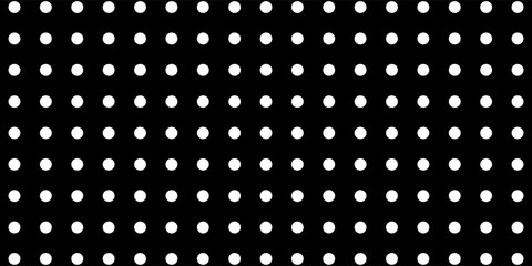 A clean and minimalist pattern featuring evenly spaced white polka dots on a solid black background.