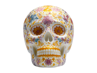 Floral painted decorative skull isolated on transparent or white background, png