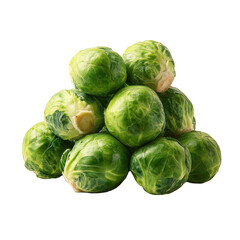 Pile of green Brussels sprouts with fresh vegetable texture isolated on transparent background.
