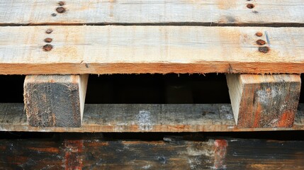 A close up view of stacked rough sawn wooden planks showing natural wood grain and textures with gaps and shadows between them