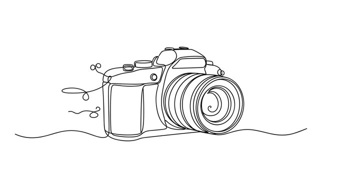 Continuous line art of dslr camera with artistic details. No editable strokes