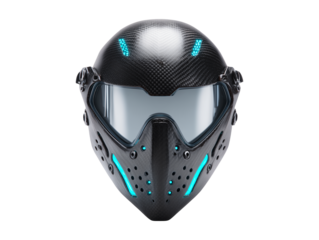 Futuristic carbon fiber high tech mask isolated on transparent or white background, png