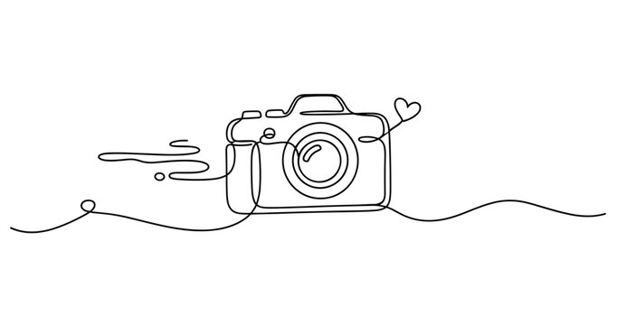 One-line art of a camera with heart symbol. No editable strokes