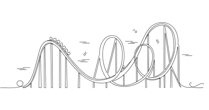 Line art roller coaster design with loops and hills. No editable strokes