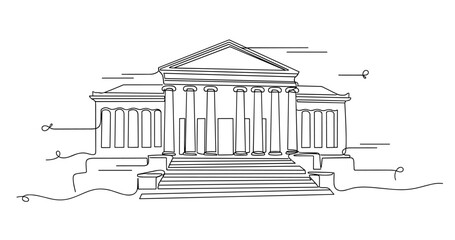 Naklejka premium Classical greek revival building with columns and steps in line art style. No editable strokes