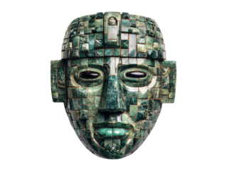 Ancient jade stone mosaic mask isolated on transparent or white background, png