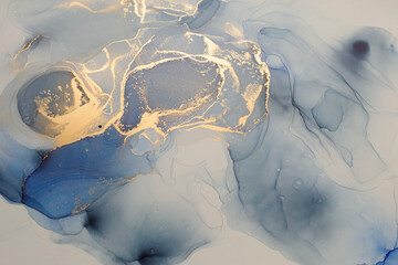 Ethereal Blue and Gold Fluid Art with Shimmering Metallic Accents
