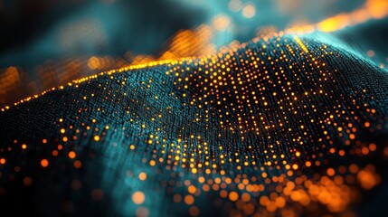 Abstract visualization of a smart fabric prototype with integrated conductive threads glowing with digital light