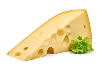 Wedge of Cheese with Lettuce, isolated on white background