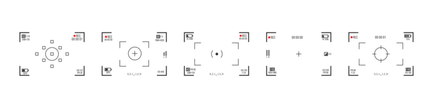 Camera screen showing recording interface with aperture and exposure details. Cinematic production template with transparent video overlay and electronic display accents.