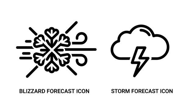 Extreme Weather Forecast Icons for a Windy Blizzard and a Dangerous Lightning Thunderstorm