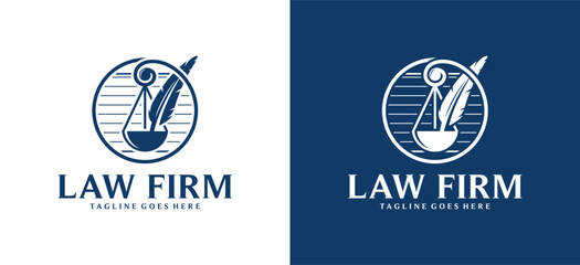 Law Firm Feather Scale Logo Design Legal Justice Writing Balance Elegant Emblem Symbol