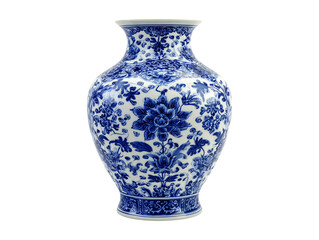 Blue and white porcelain chinese floral vase isolated on transparent or white background, png
