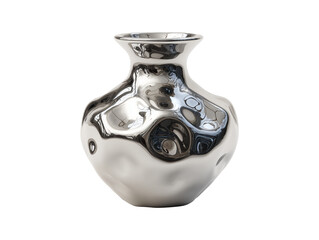 Silver chrome wavy vase isolated on transparent or white background, png
