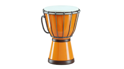 Orange Djembe Drum with White Head and Metal Strands