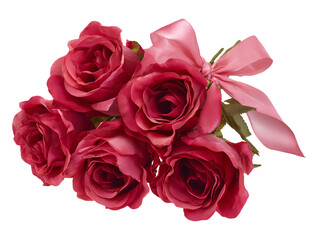 Collection set of red roses with pink ribbon isolated on transparent or white background, png