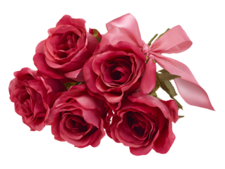 Collection set of red roses with pink ribbon isolated on transparent or white background, png