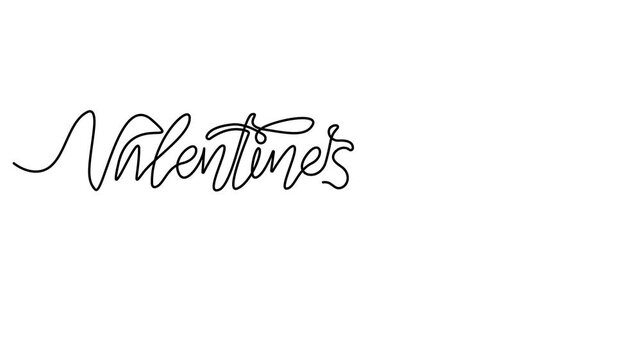 Valentine's Day One line continuous animated typography intro outro, Animated Calligraphy lettering animation video. Hand drawn calligraphy monoline vintage text on background, 4K video